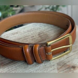 Allen Edmonds Men's Tan Leather Belt with Brass Buckle 38 in